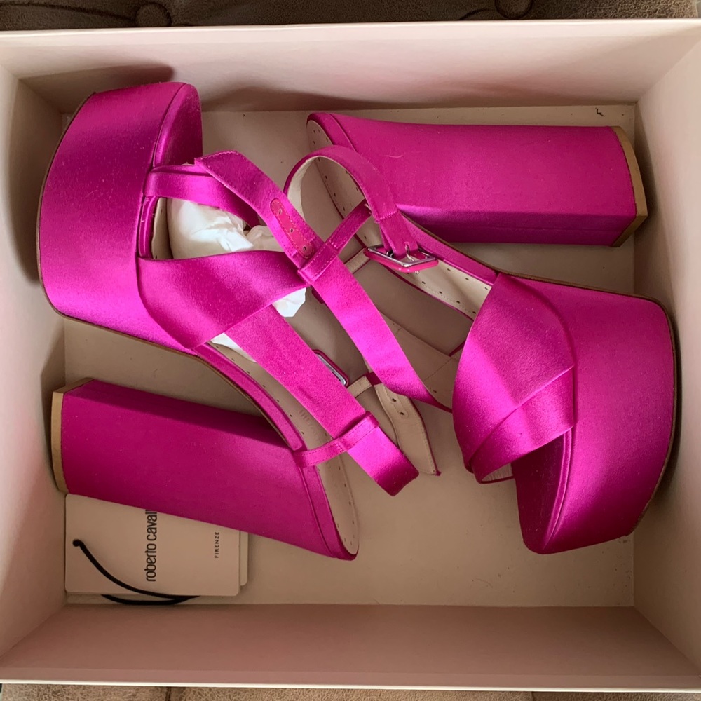 Roberto Cavalli | Pink Satin Platform Heel